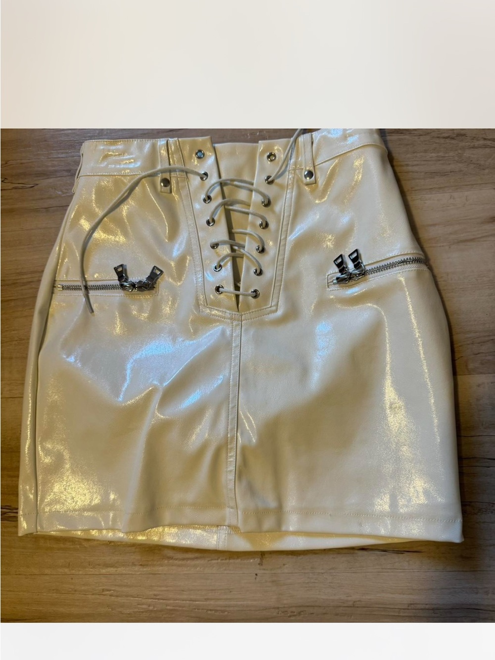 I.AM.GIA White Vinyl Leather Tie Up Skirt☠️